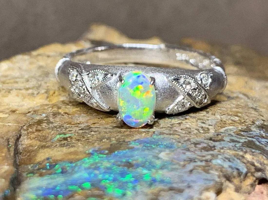 18kt White Gold Crystal Opal and Diamond ring