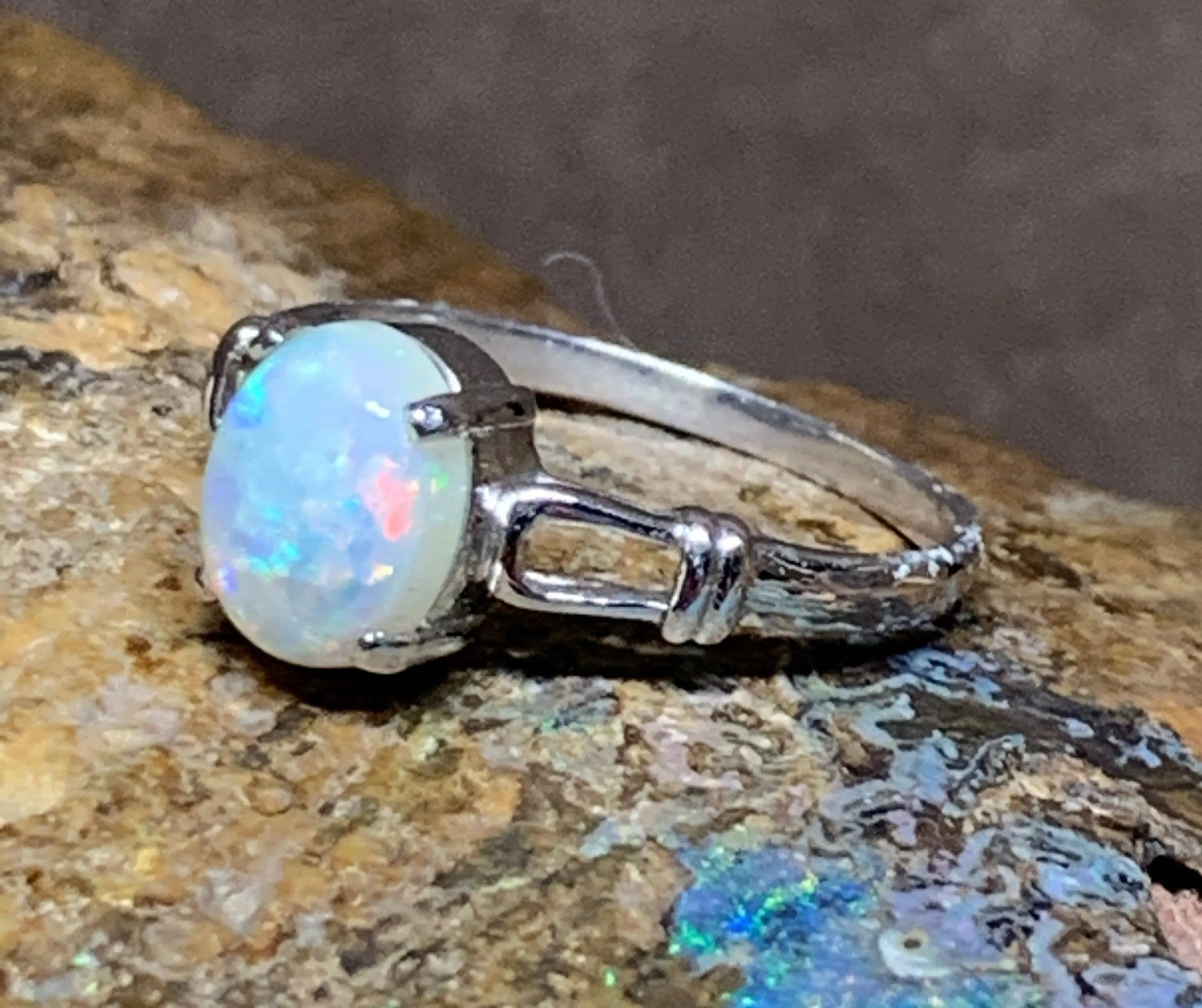 18kt White Gold Light Opal solitaire ring