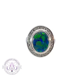 18kt White Gold multi piece Black Opal diamond ring, pendant and brooch piece