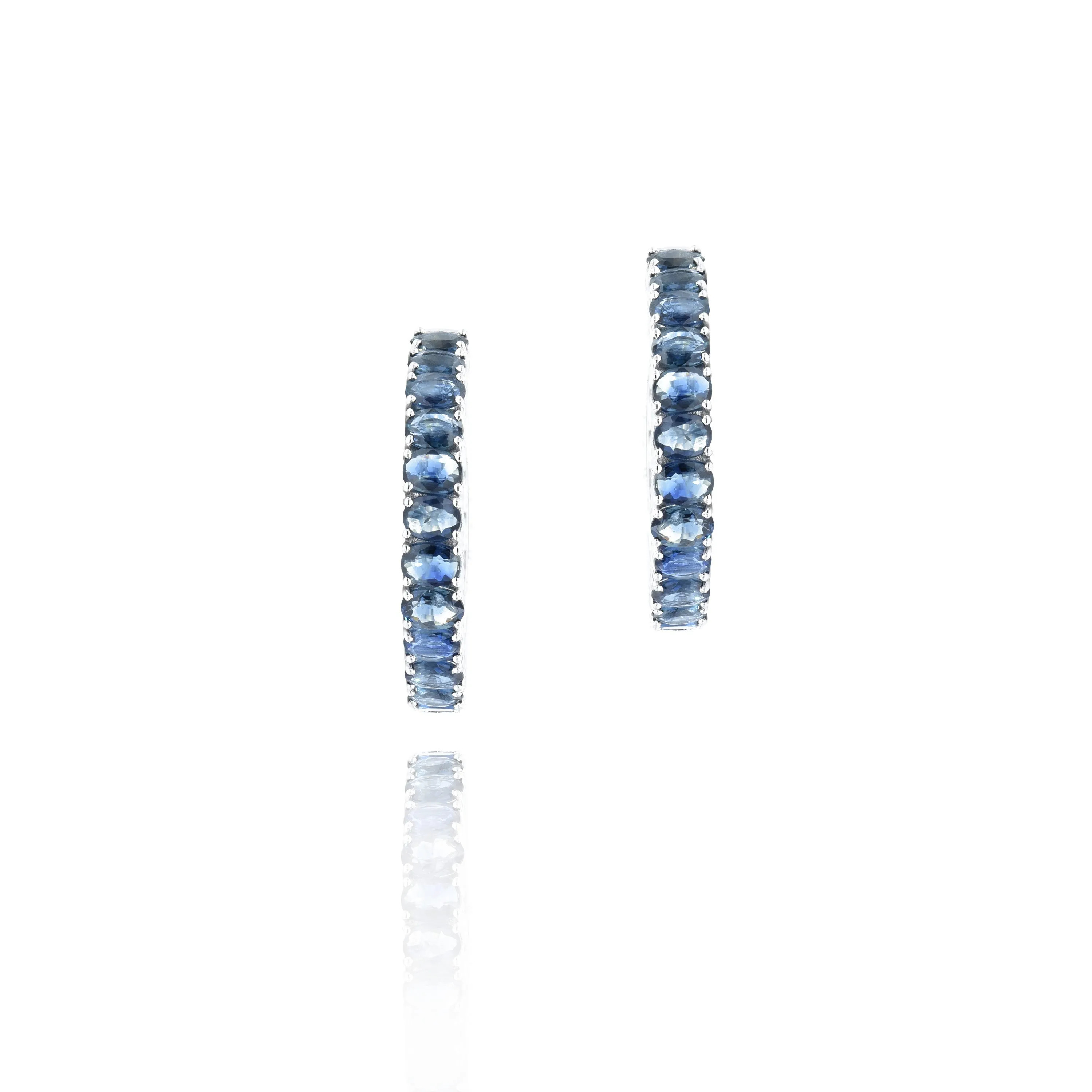 18KT White Gold Sapphire Hoop Earrings