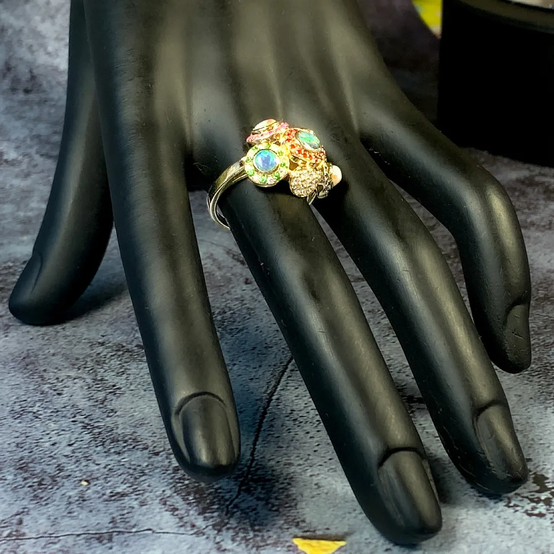 18kt Yellow Gold designer "New Year Sydney Fireworks" cluster ring with multi colour Opals, Diamonds, Sapphires and Rubies