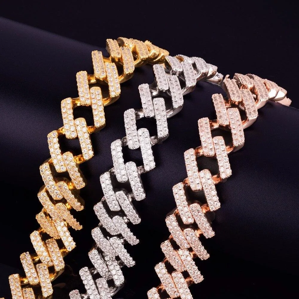 18mm Big Square Cuban Link Bracelet Gold Color Iced Out Cubic Zirconia Style