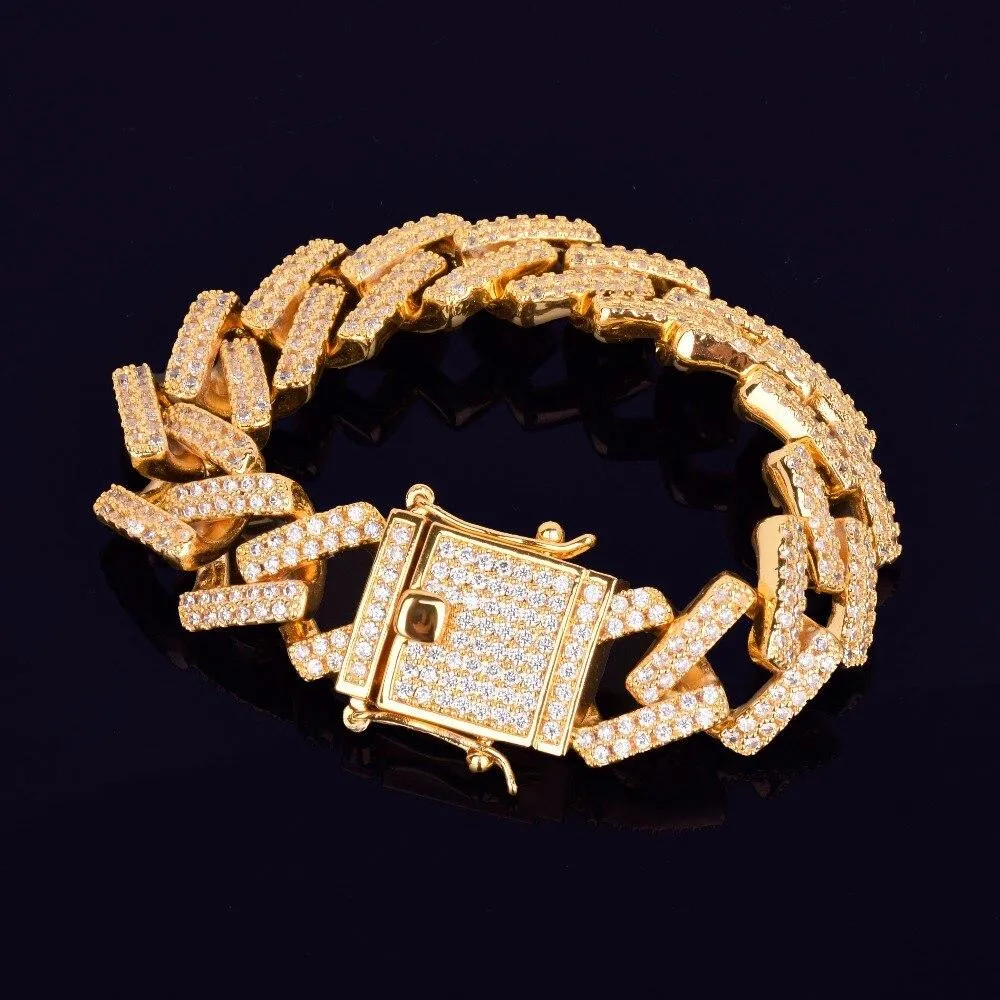 18mm Big Square Cuban Link Bracelet Gold Color Iced Out Cubic Zirconia Style