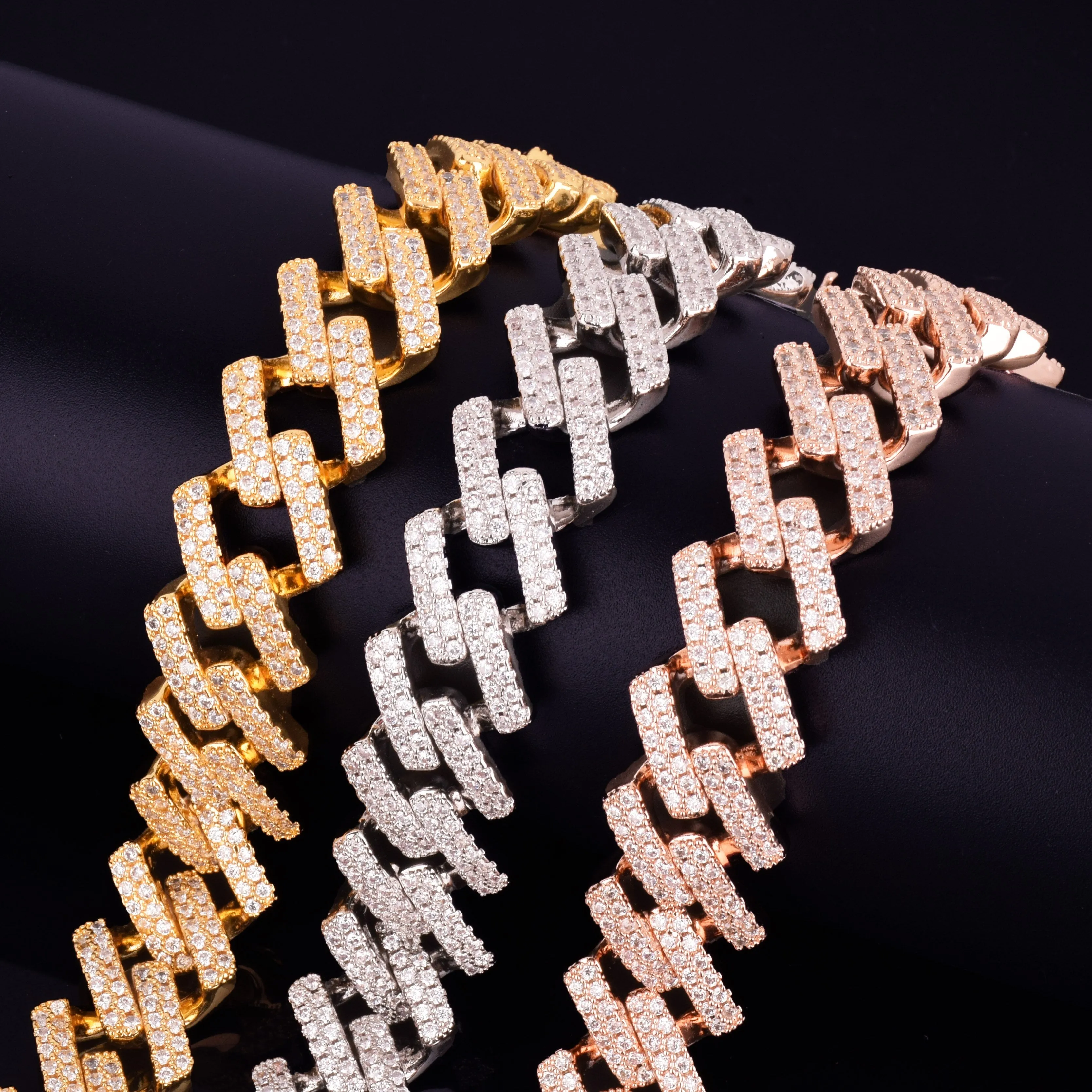 18mm Big Square Cuban Link Bracelet Gold Color Iced Out Cubic Zirconia Style