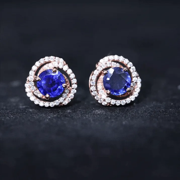 2.50 CT Created Blue Sapphire and Diamond Swirl Stud Earrings