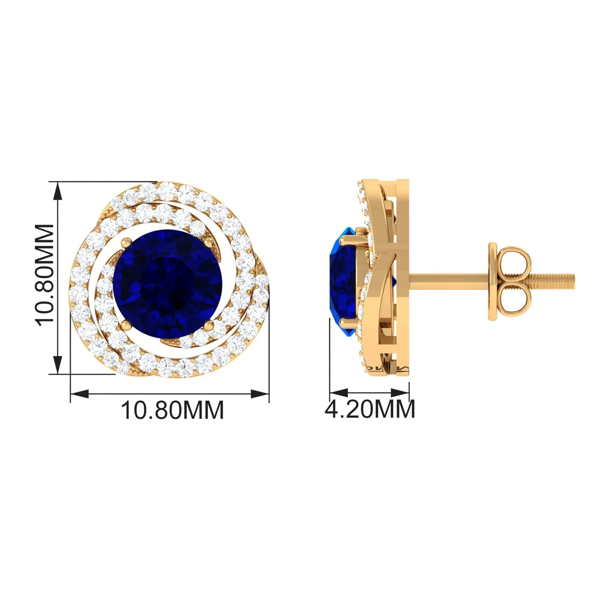 2.50 CT Created Blue Sapphire and Diamond Swirl Stud Earrings