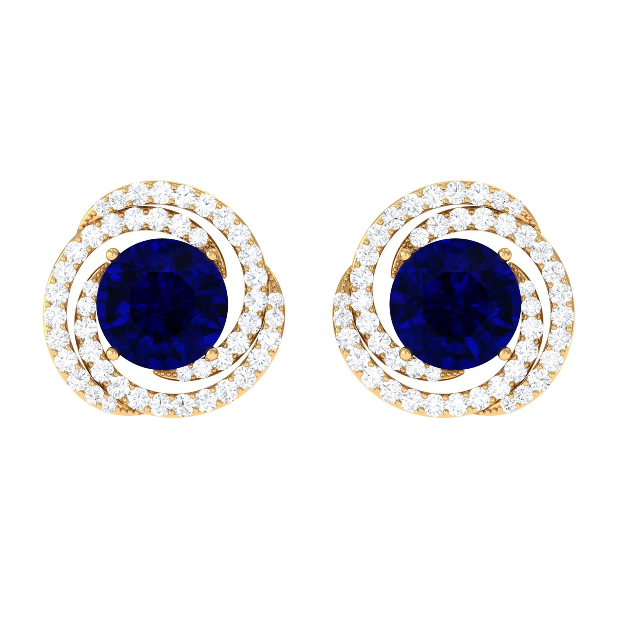 2.50 CT Created Blue Sapphire and Diamond Swirl Stud Earrings