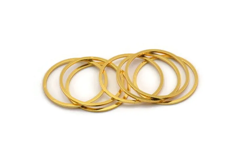 28mm Circle Connector, 6 Gold Plated Brass Circle Connectors (28x1.3x1mm) A3783