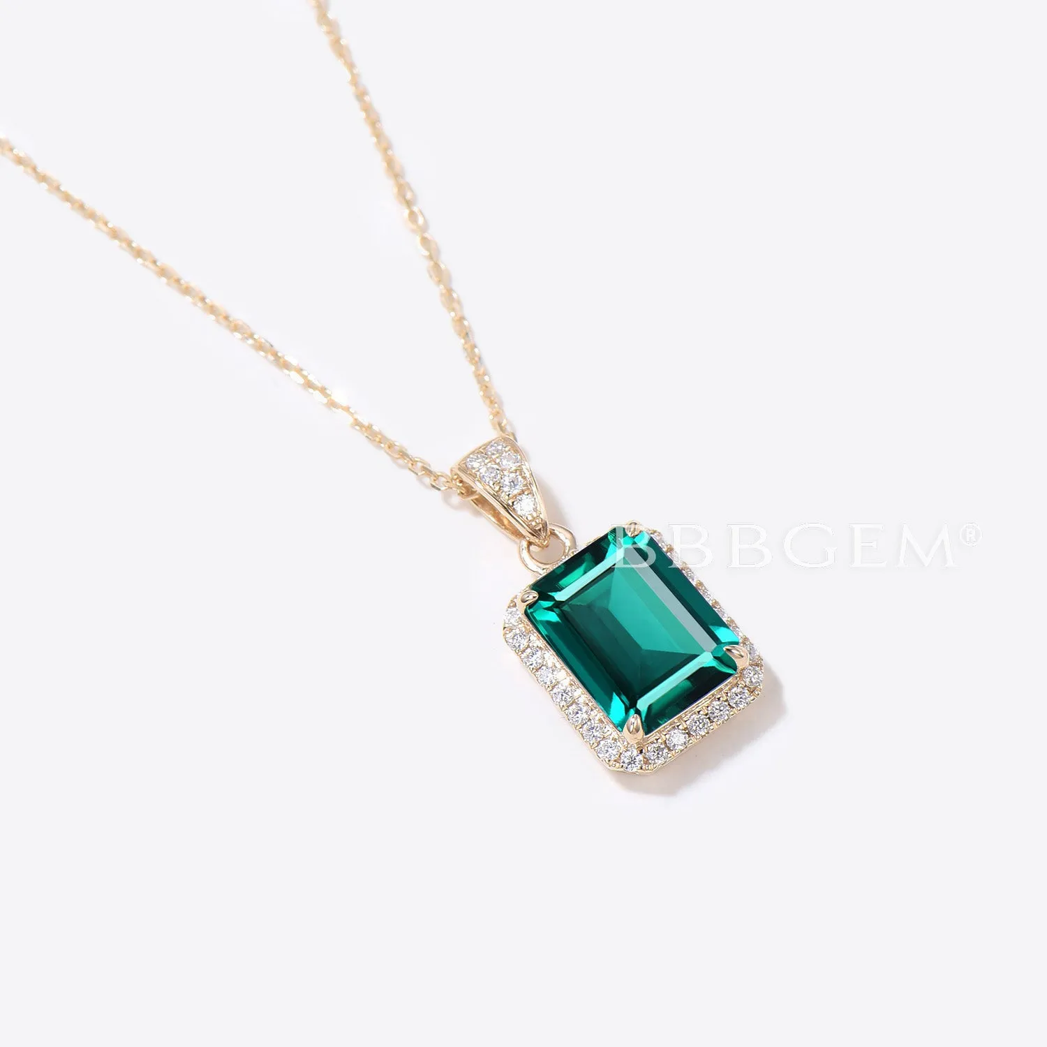 2CT Green Emerald Necklace Halo Moissanite Diamond Pendant