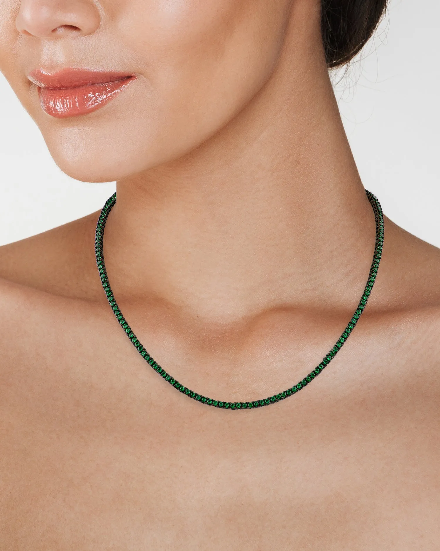 2mm Round Emerald Tennis Necklace