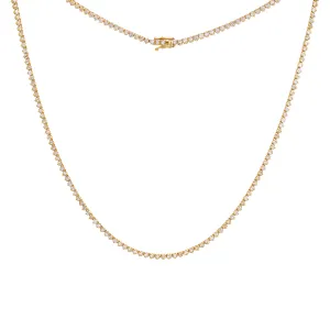 3 Carat Diamond Three Prong Tennis Necklace 14K