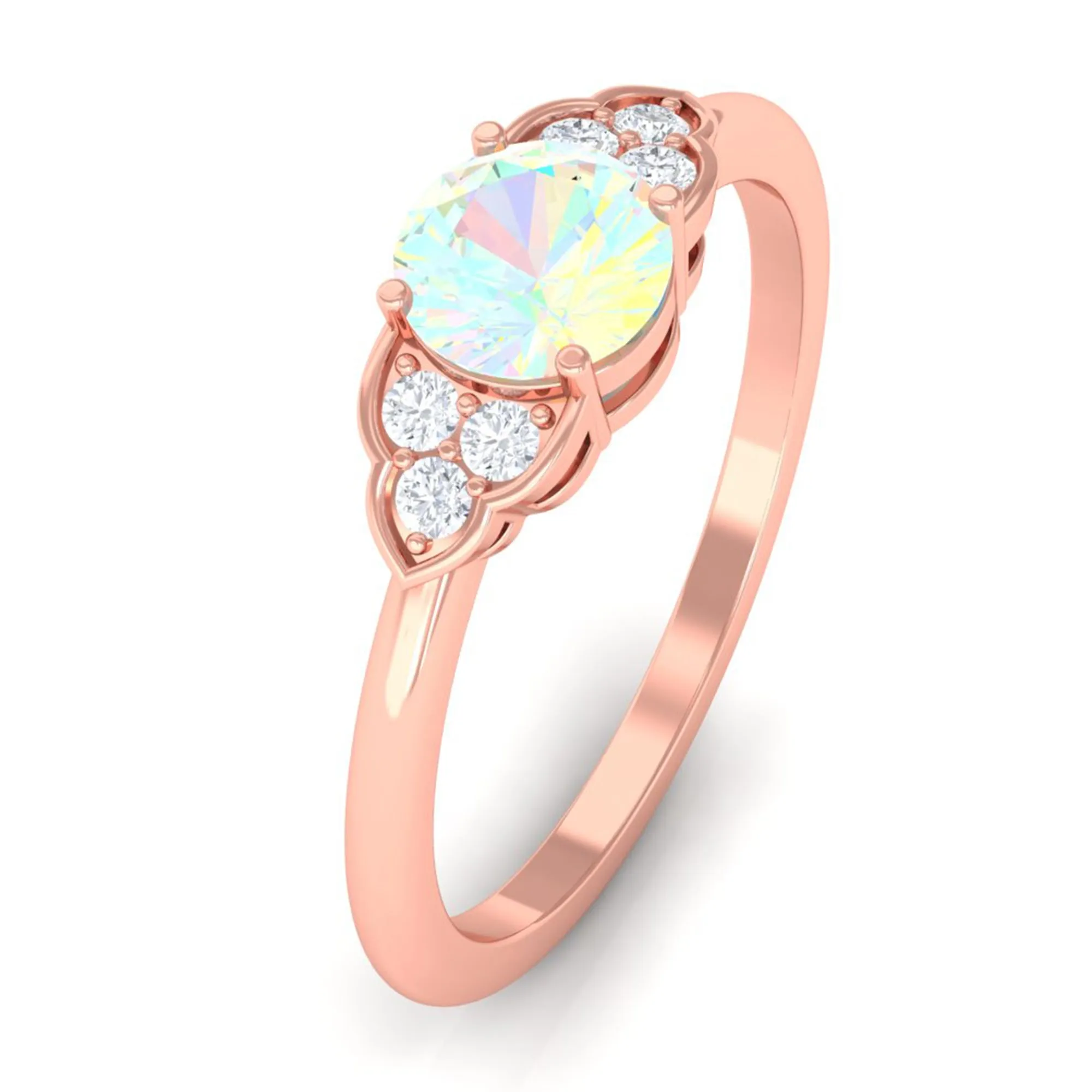 3/4 CT Ethiopian Opal Engagement Ring with Diamond Trio