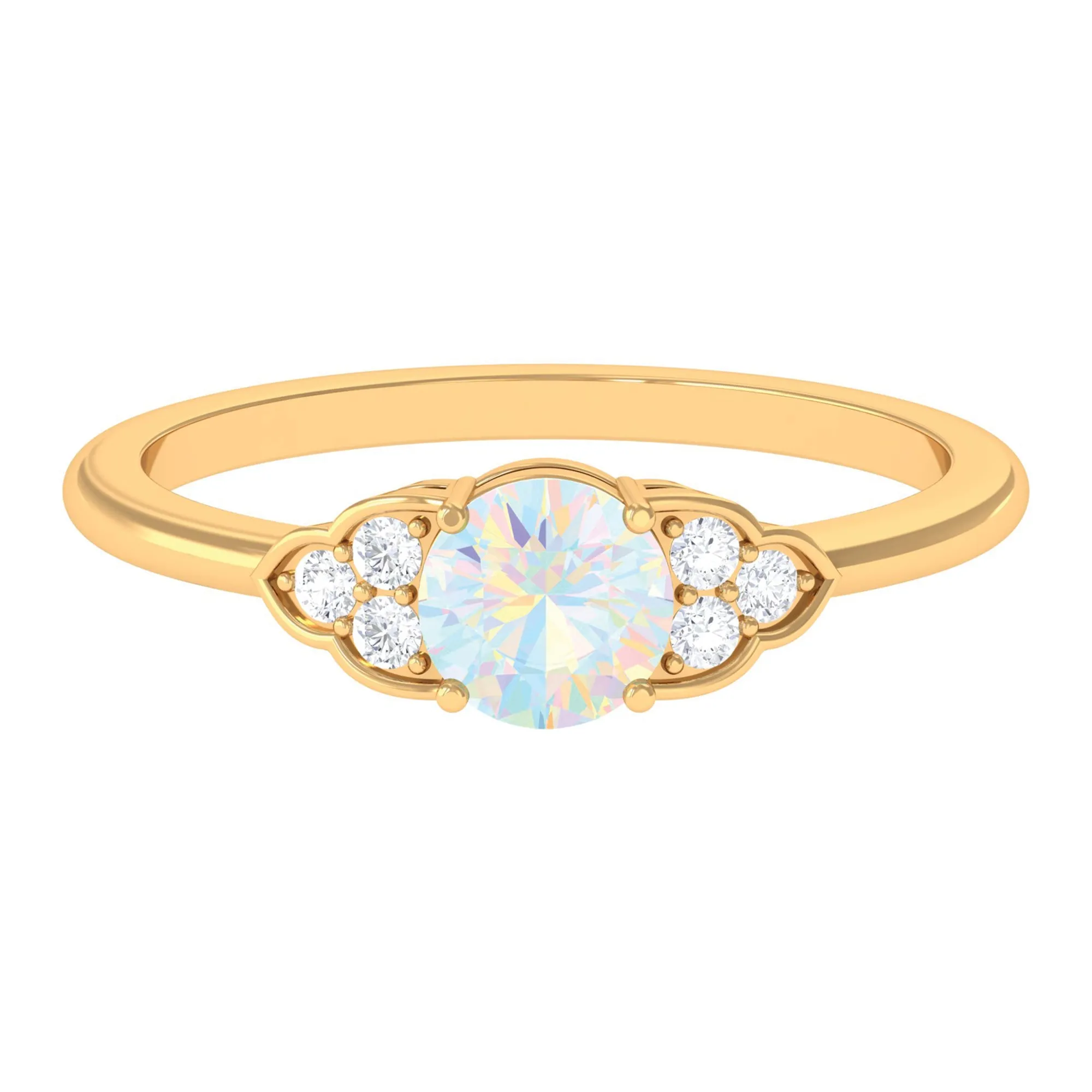 3/4 CT Ethiopian Opal Engagement Ring with Diamond Trio