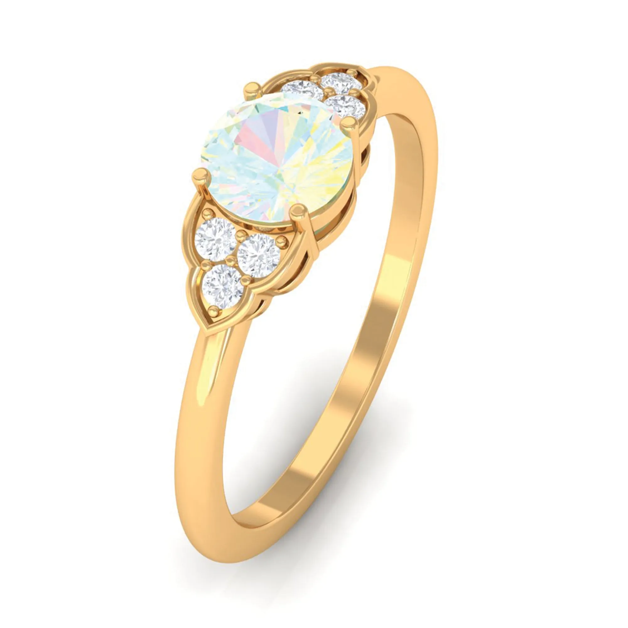 3/4 CT Ethiopian Opal Engagement Ring with Diamond Trio