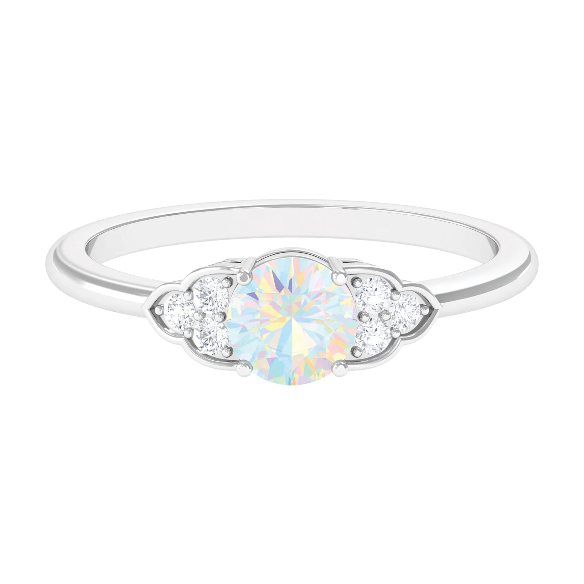 3/4 CT Ethiopian Opal Engagement Ring with Diamond Trio