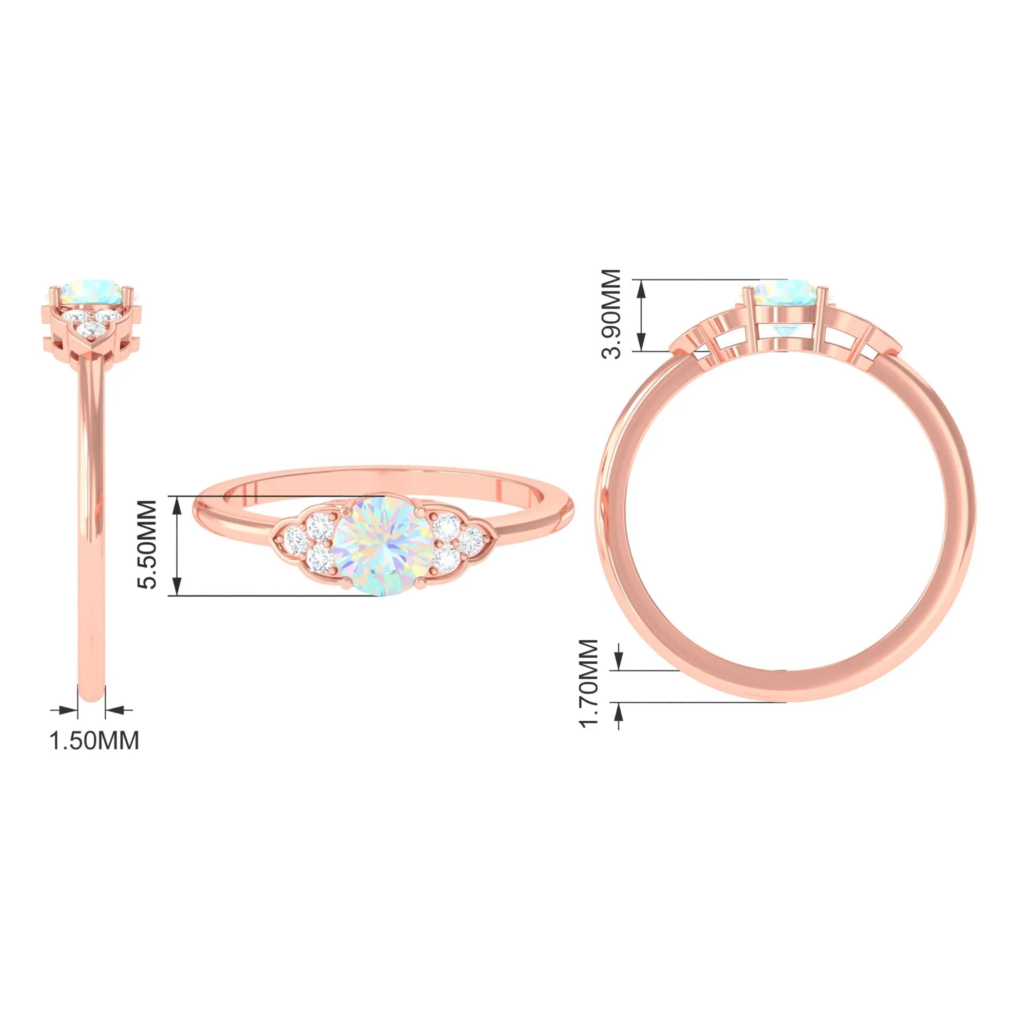 3/4 CT Ethiopian Opal Engagement Ring with Diamond Trio