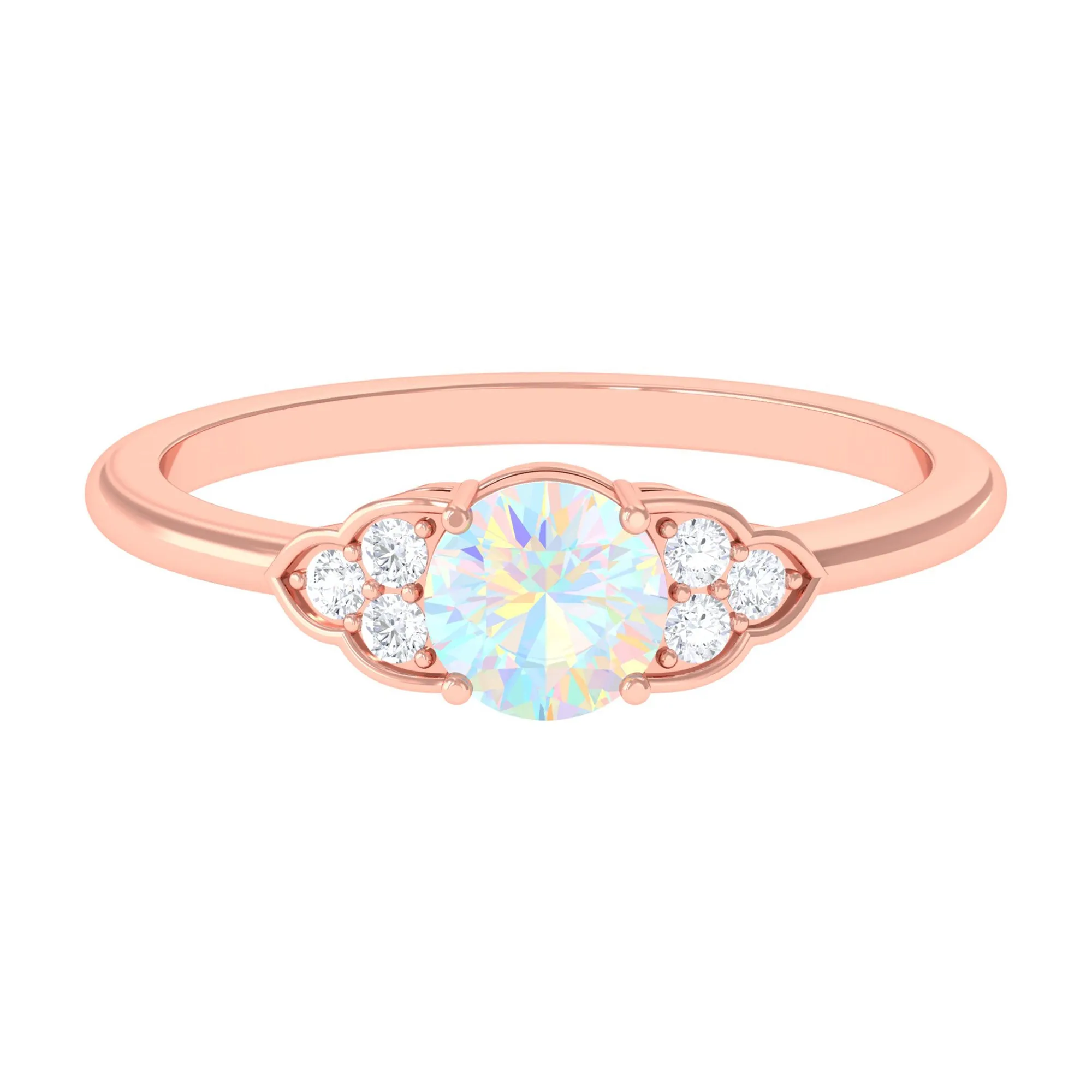 3/4 CT Ethiopian Opal Engagement Ring with Diamond Trio