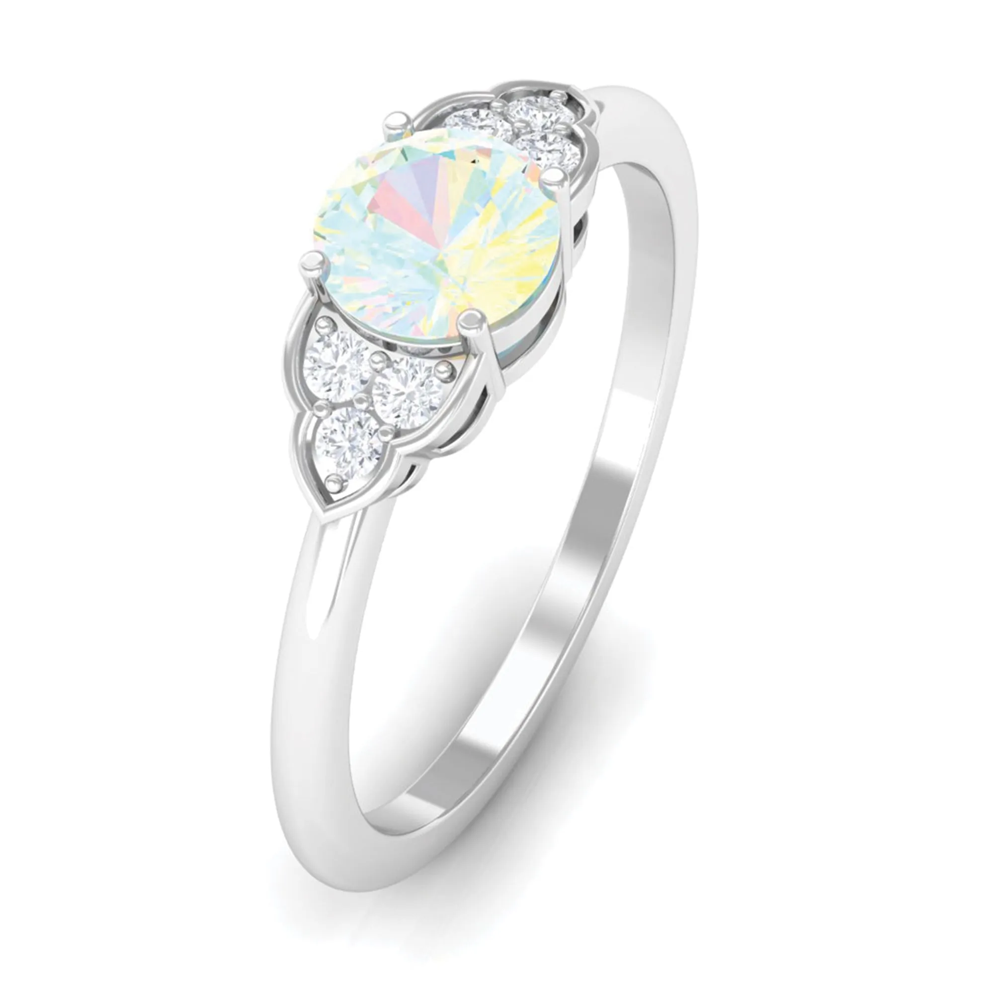 3/4 CT Ethiopian Opal Engagement Ring with Diamond Trio