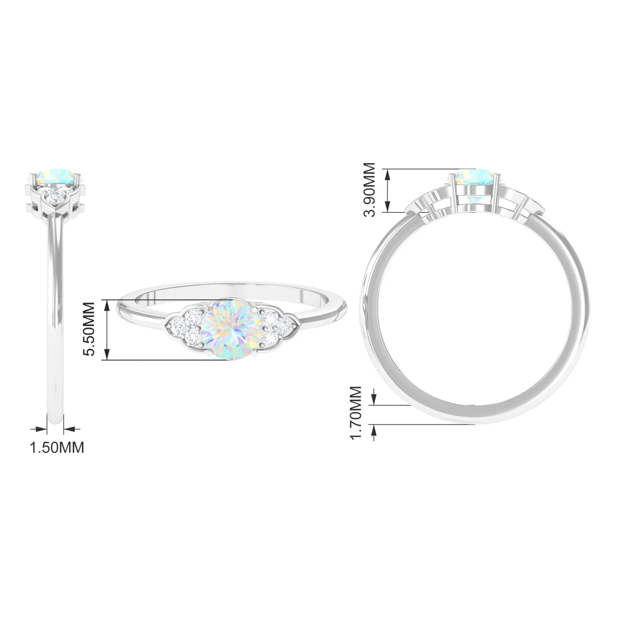 3/4 CT Ethiopian Opal Engagement Ring with Diamond Trio