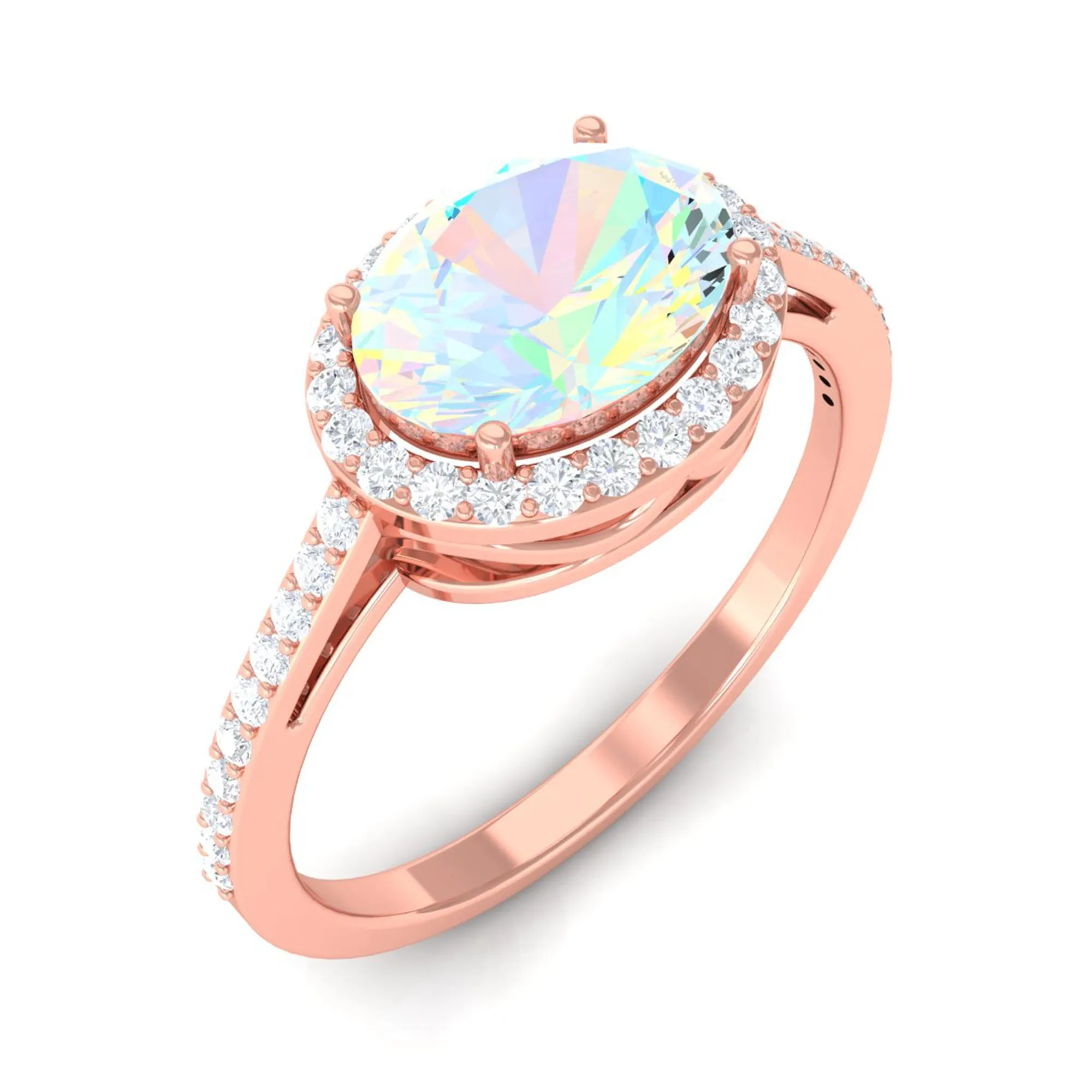 3/4 CT Oval Shape Ethiopian Opal and Diamond Accent East West Ring