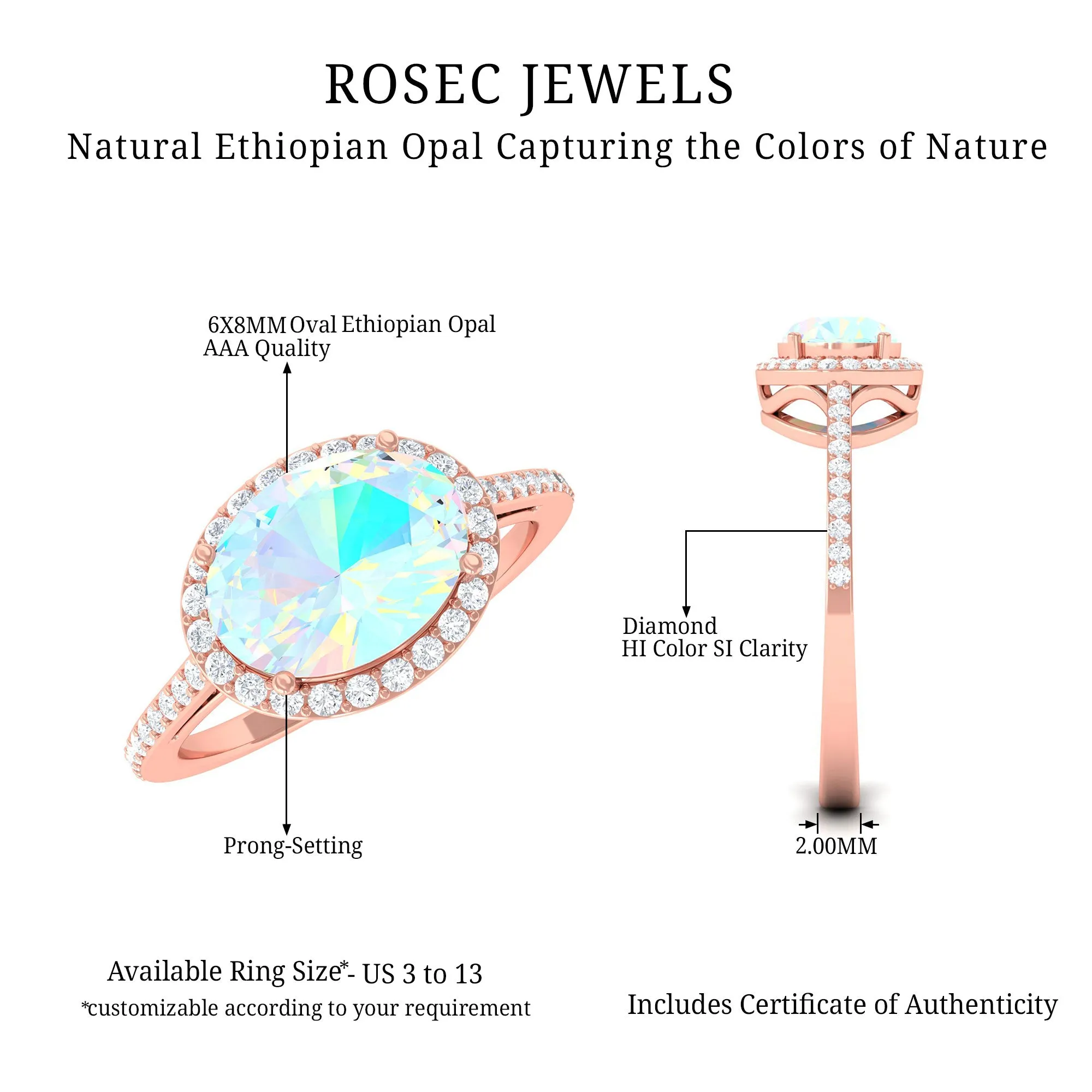 3/4 CT Oval Shape Ethiopian Opal and Diamond Accent East West Ring