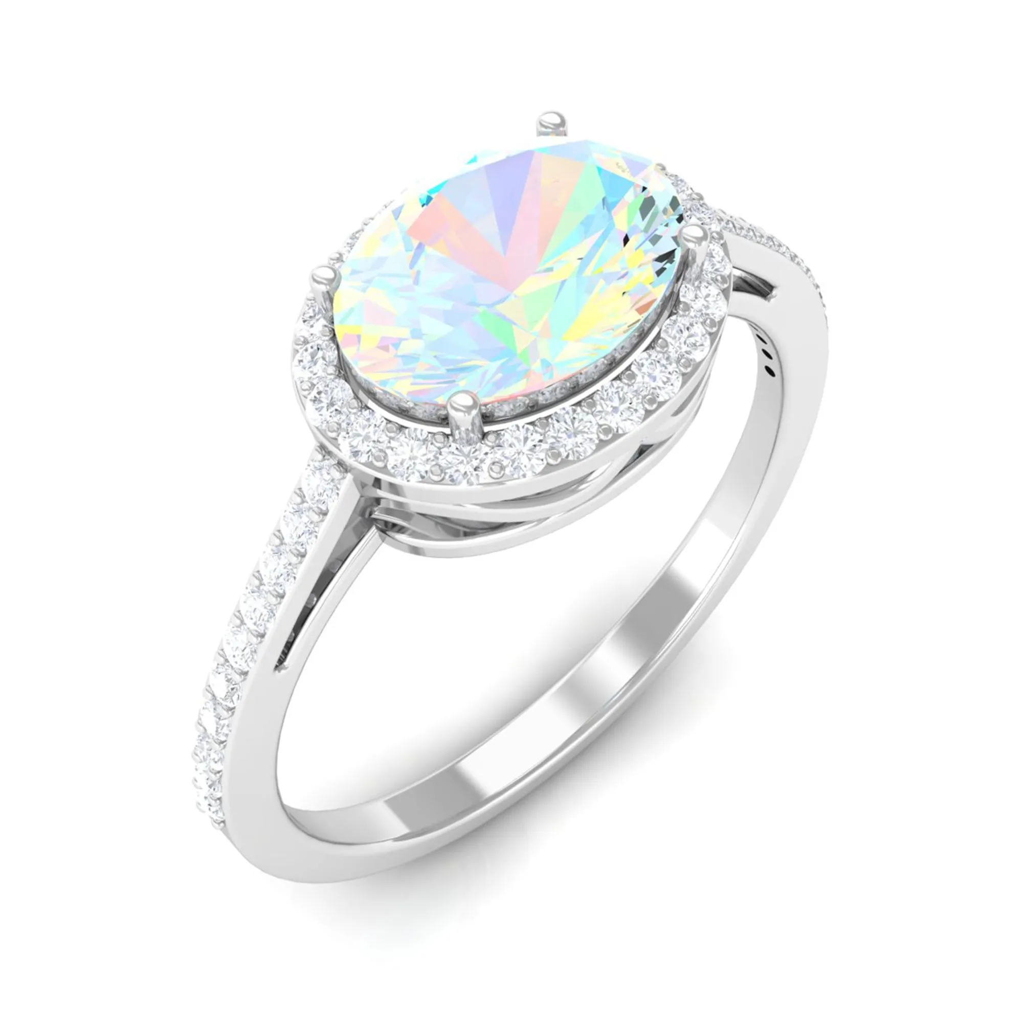 3/4 CT Oval Shape Ethiopian Opal and Diamond Accent East West Ring