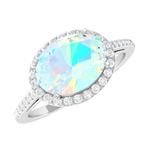 3/4 CT Oval Shape Ethiopian Opal and Diamond Accent East West Ring