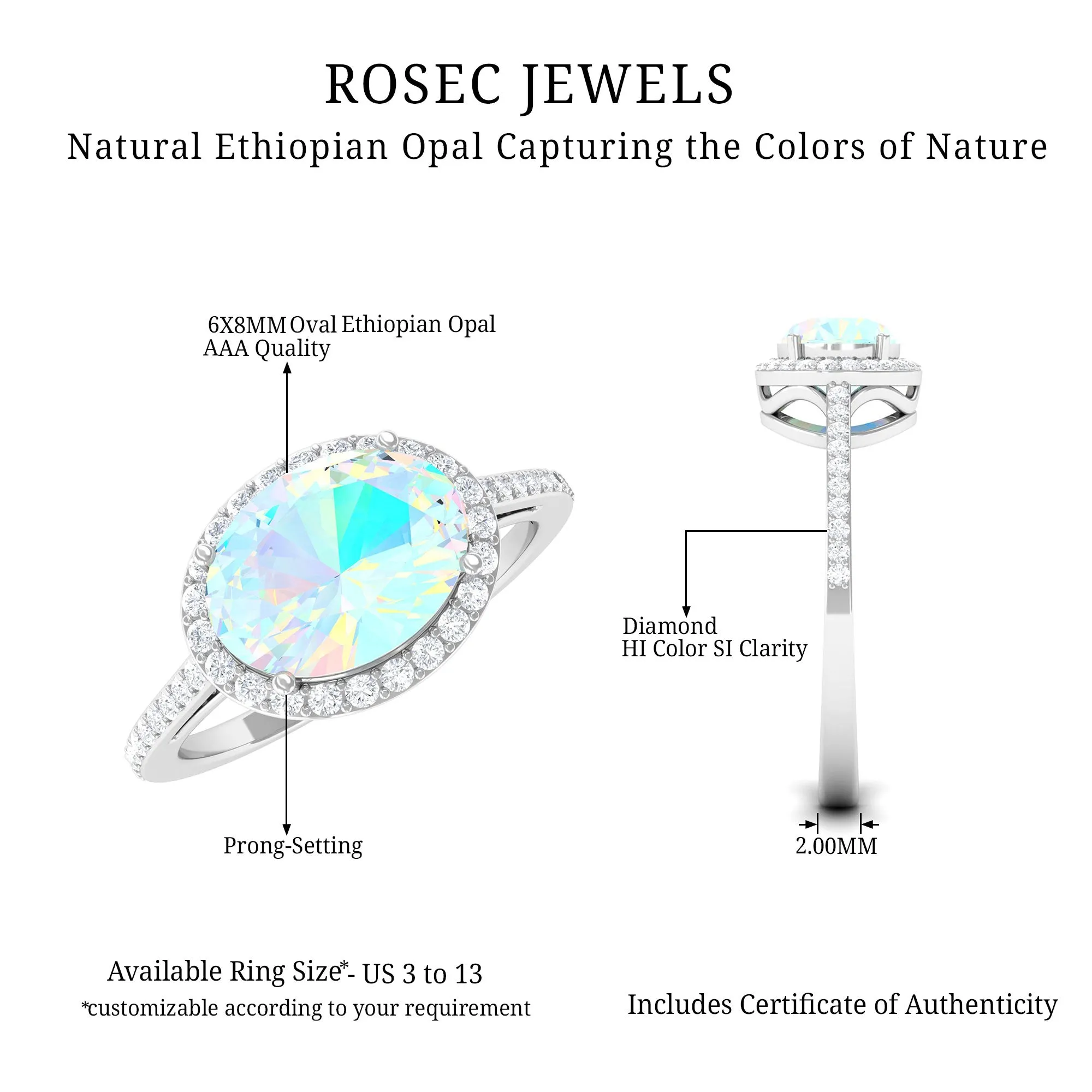 3/4 CT Oval Shape Ethiopian Opal and Diamond Accent East West Ring