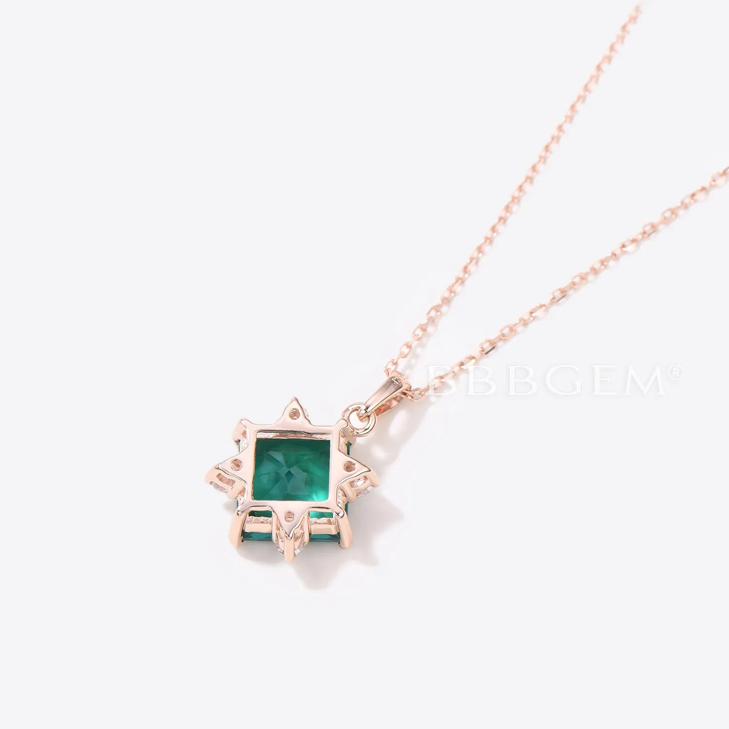 3ct Princess Cut Emerald Necklace Gold Moissanite Five Stone Pendant