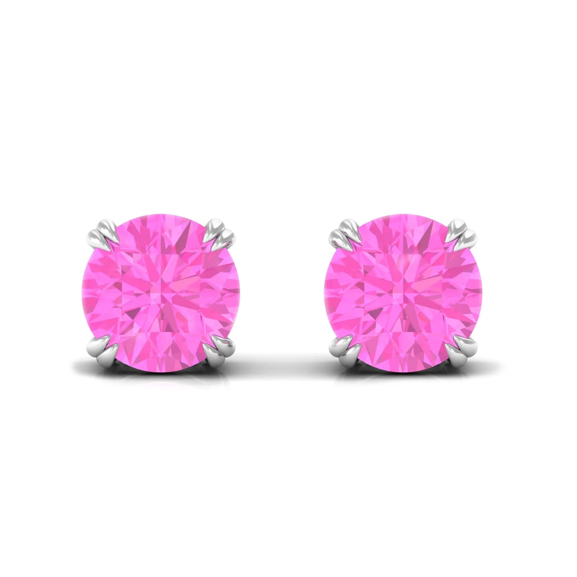 4 MM Genuine Pink Sapphire Solitaire Stud Earrings in Double Claw Prong Setting