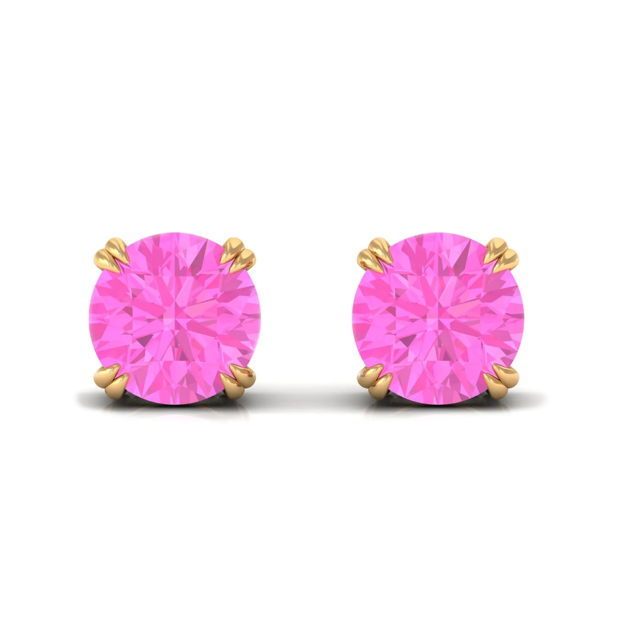 4 MM Genuine Pink Sapphire Solitaire Stud Earrings in Double Claw Prong Setting