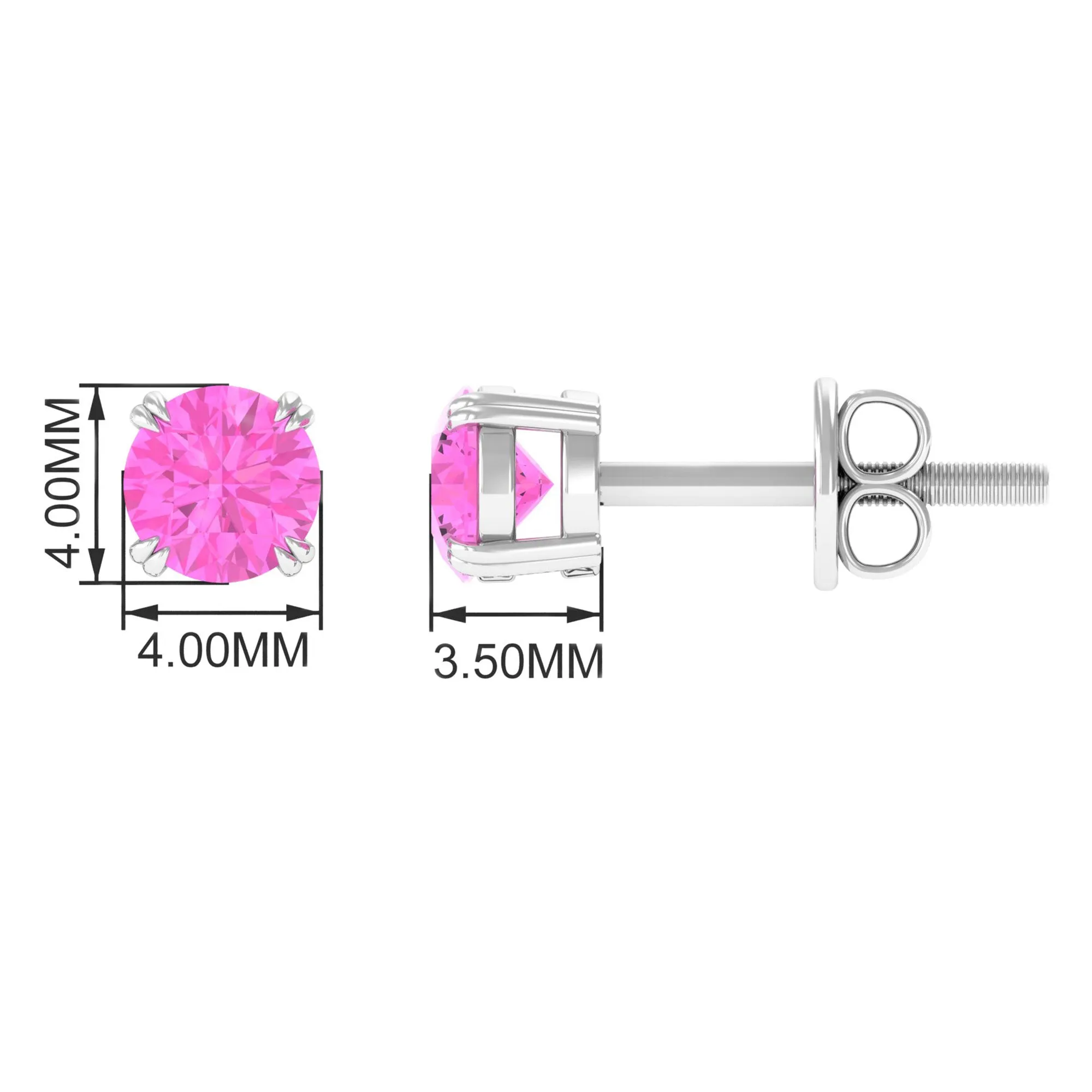 4 MM Genuine Pink Sapphire Solitaire Stud Earrings in Double Claw Prong Setting