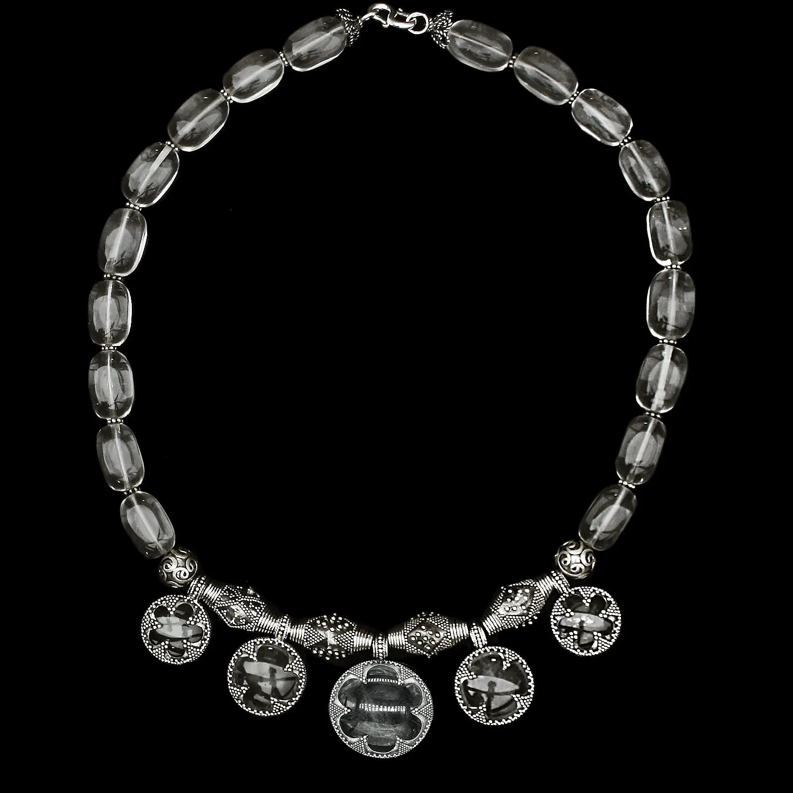 5 Lens Rock Crystal Silver Necklace from Gotland