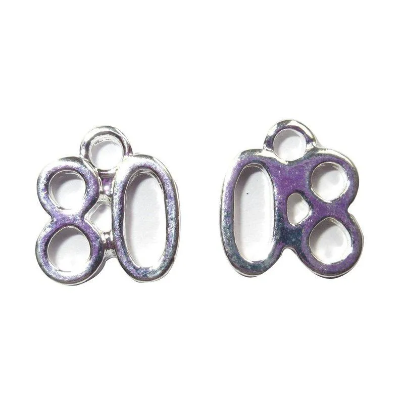 5 Pcs Silver Plated Number Eighty 80 80th Birthday 13X10mm Charms Pendants