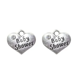 5 Pcs Tibetan Silver and Rhinestone Baby Shower Heart 14X16mm 3D Charms Pendants