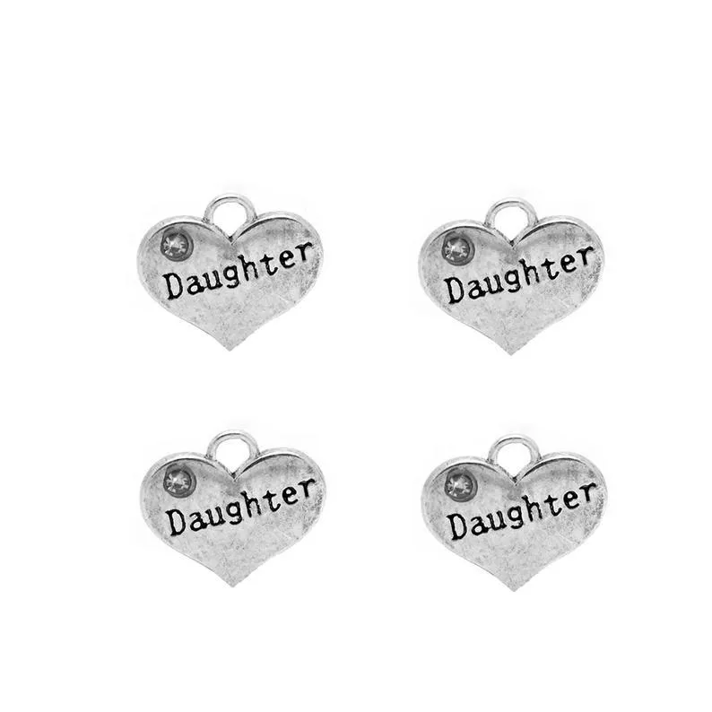 5 Pcs Tibetan Silver and Rhinestone Daughter Heart 14X16mm 3D Charms Pendants