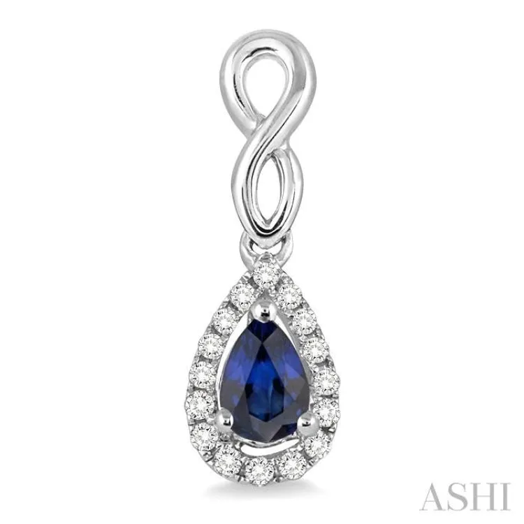 5x3 MM Pear Shape Sapphire and 1/6 Ctw Round Cut Diamond Earrings in 10K White Gold