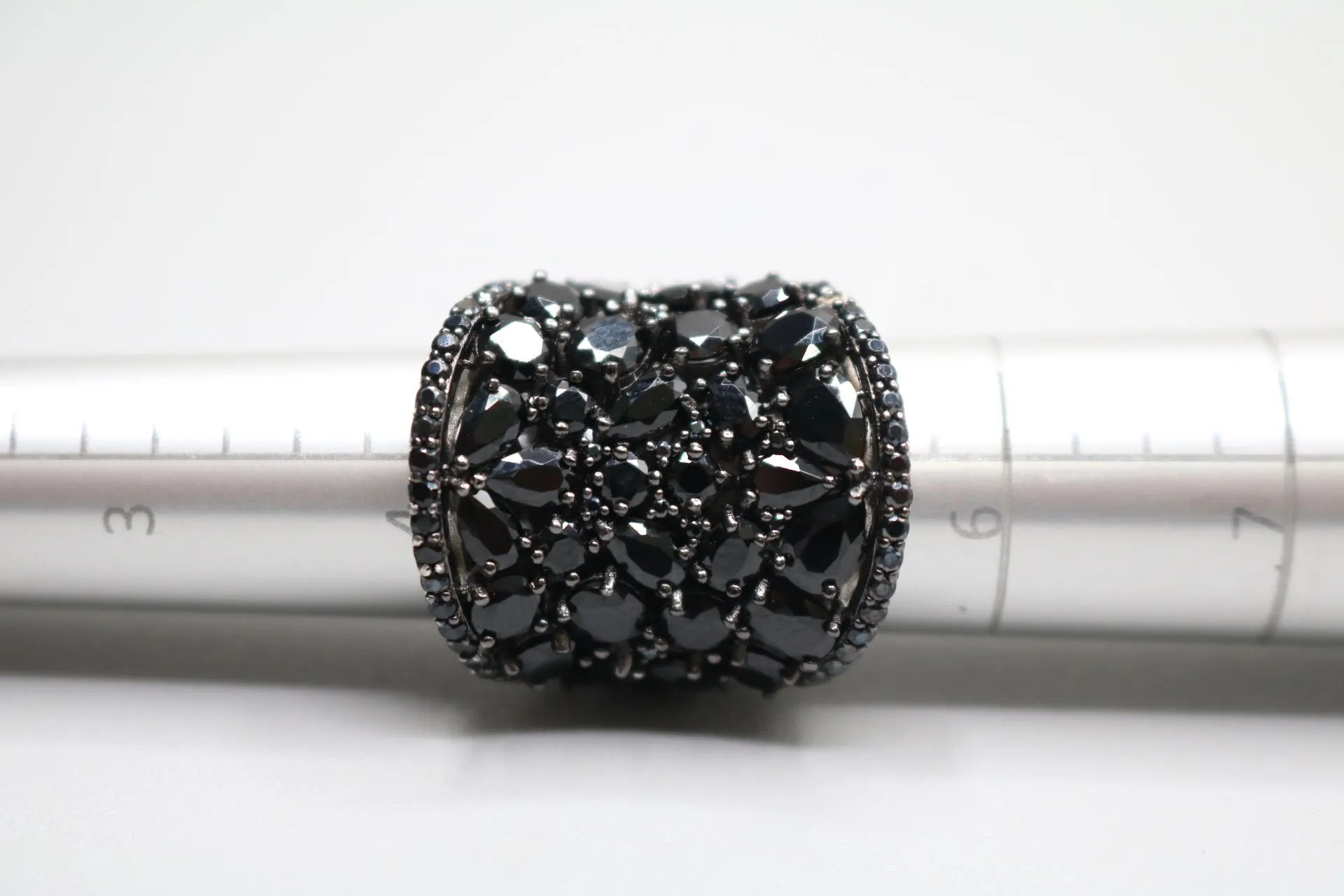 8.03ctw Round, Pear Shape, And Oval Black Spinel Sterling Silver Band Ring Size 4 3/4