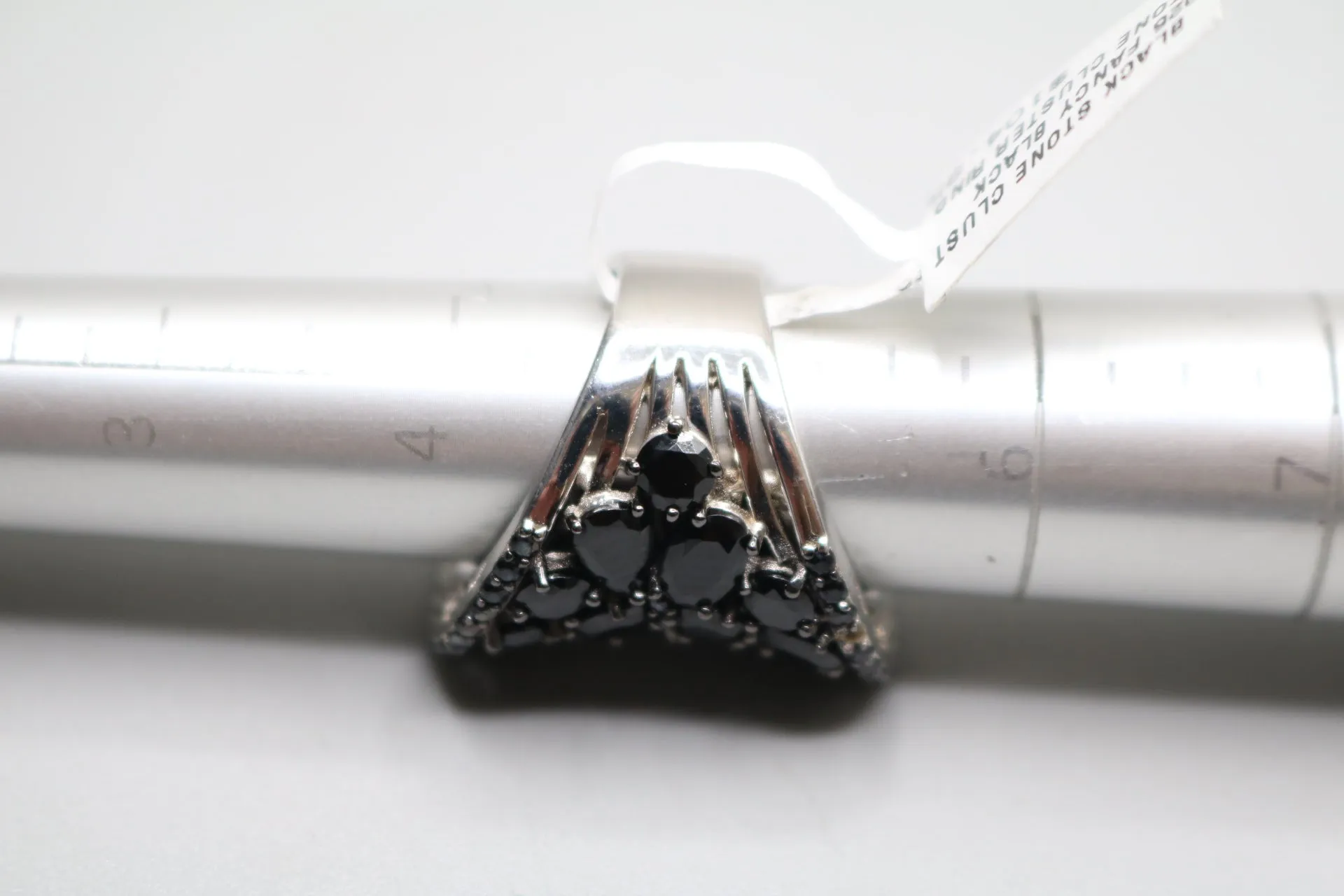 8.03ctw Round, Pear Shape, And Oval Black Spinel Sterling Silver Band Ring Size 4 3/4