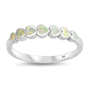 925 Sterling Silver Connected Hearts Ring With Blue Opal