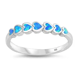 925 Sterling Silver Connected Hearts Ring With Blue Opal