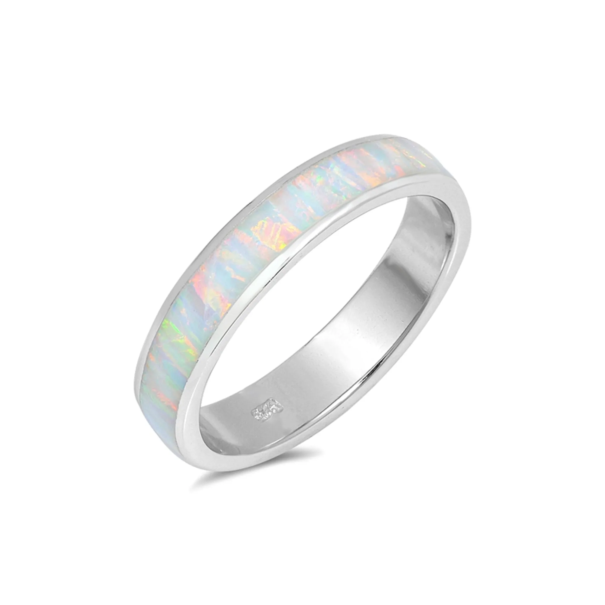 925 Sterling Silver Stackable White Opal Band.  3mm, 4mm Delicate, Skinny Ring for Pinky, Thumb, Toe, Wedding Band.