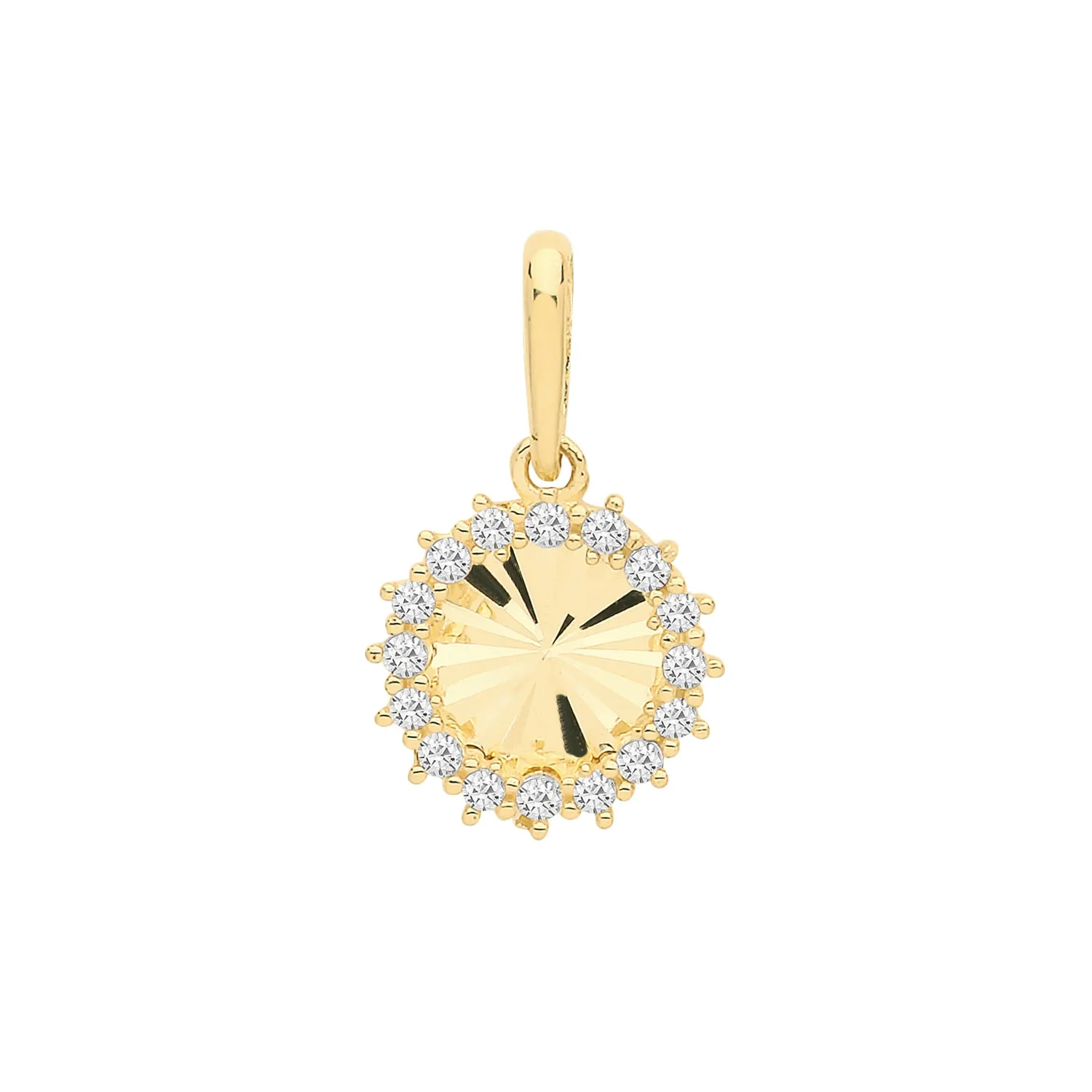 9CT GOLD CZ DIAMOND CUT ROUND PENDANT