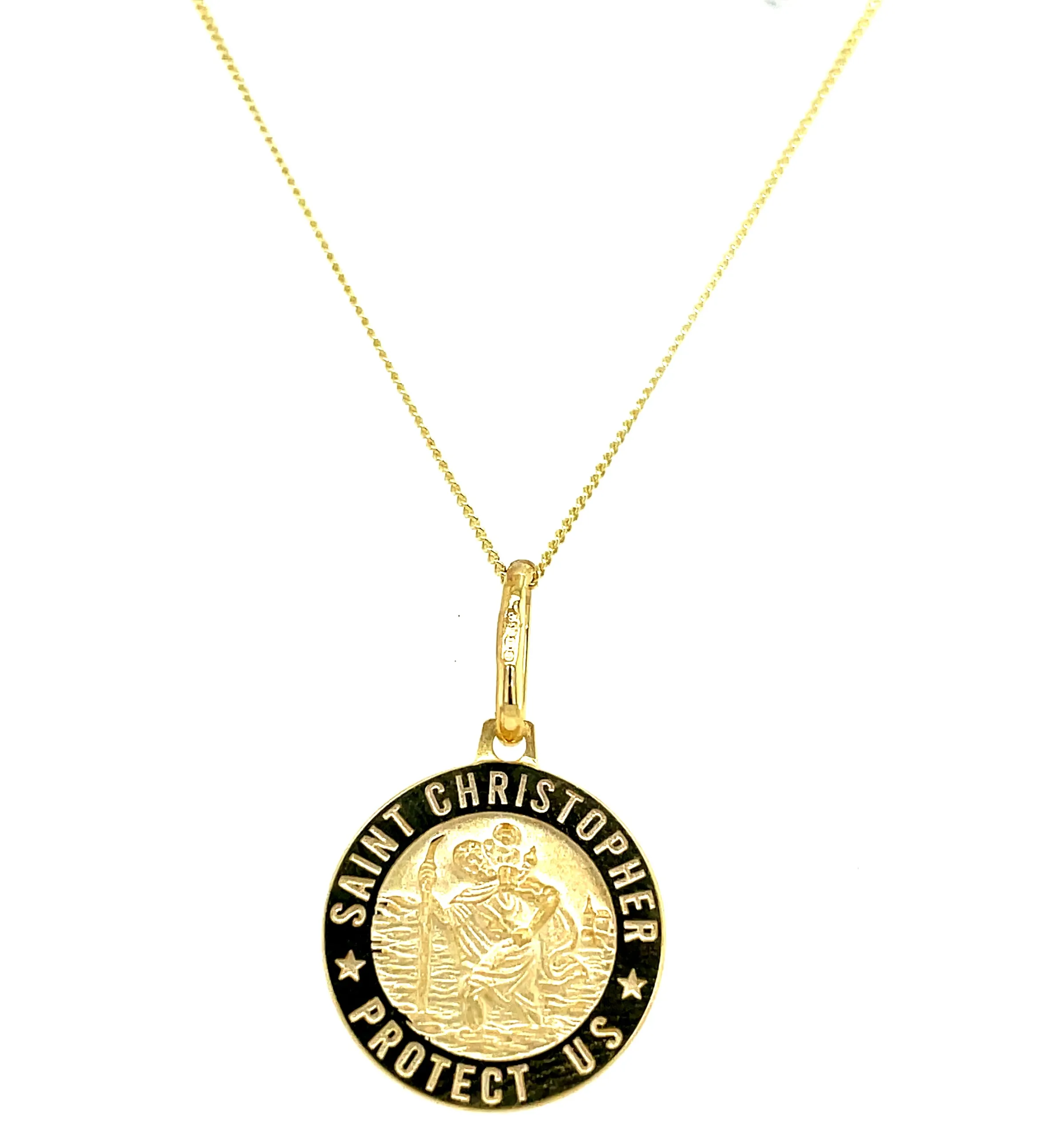 9ct Yellow Gold Round St Christopher Medal Pendant