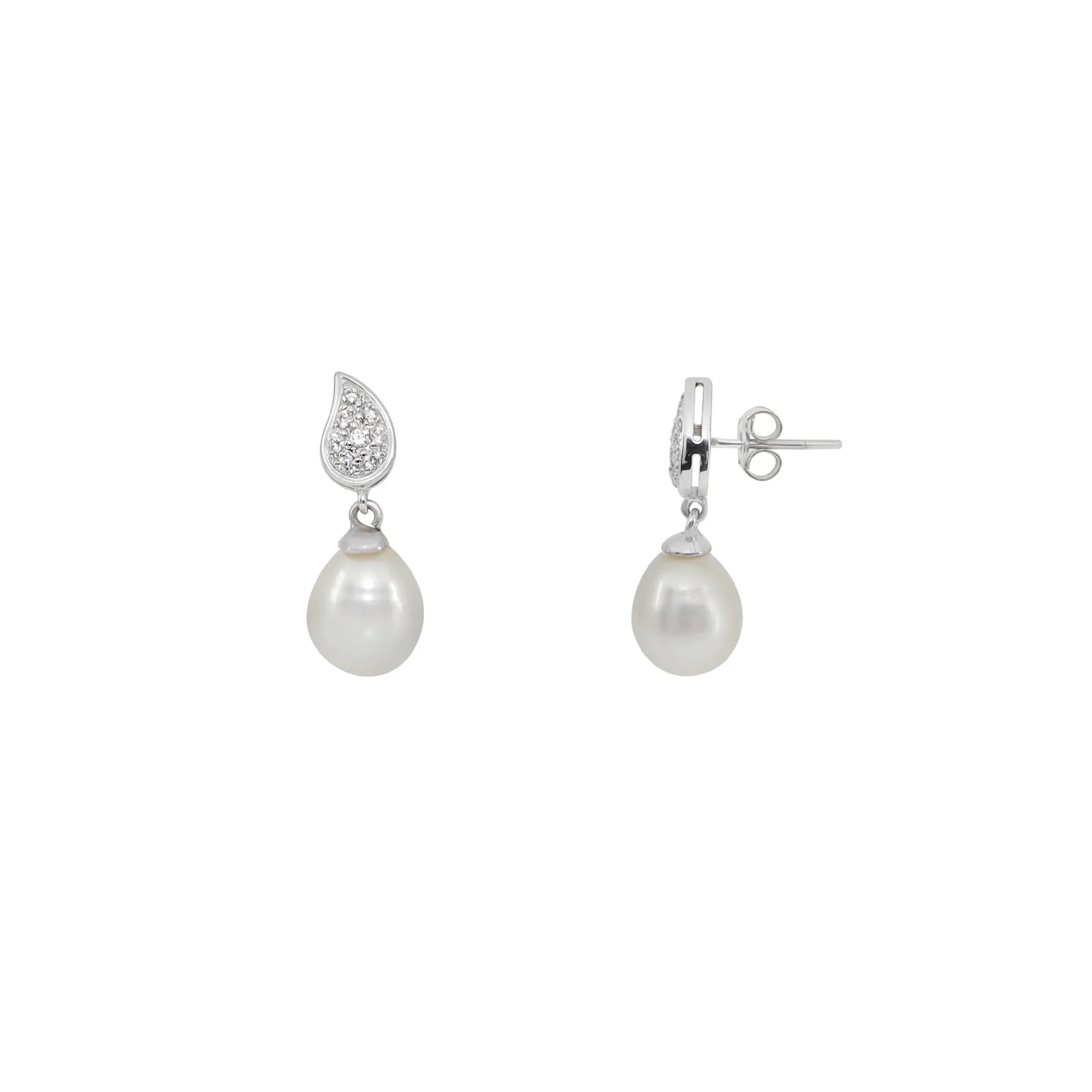 9K White Gold Freshwater Pearl and Diamond Stud Earring - 20735913