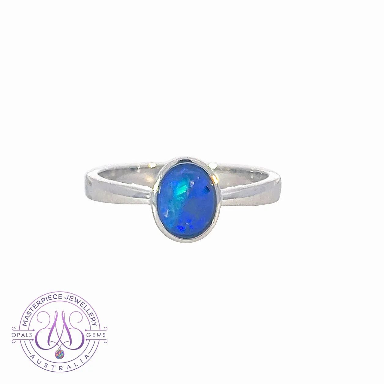 9kt White Gold solitaire Black Opal doublet 0.5ct ring