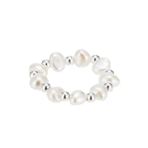 Adjustable Fresh Water Pearls And Silver Beads Ring