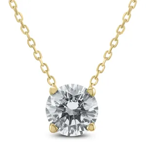 Ags Certified 3/4 Carat Floating Round Diamond Solitaire Necklace In 14K Yellow Gold