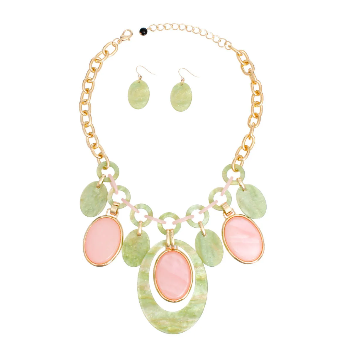 AKA Necklace Pink Green Oval Swirl Set for Women