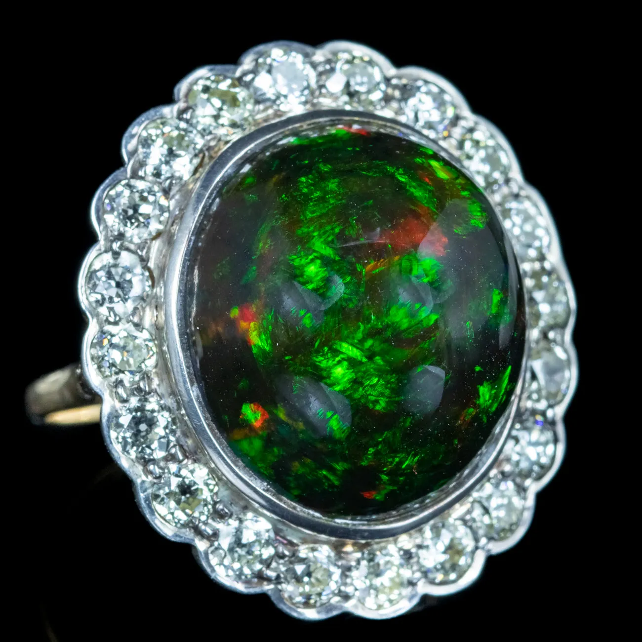 Antique Edwardian Black Opal Diamond Cocktail Ring 25ct Opal